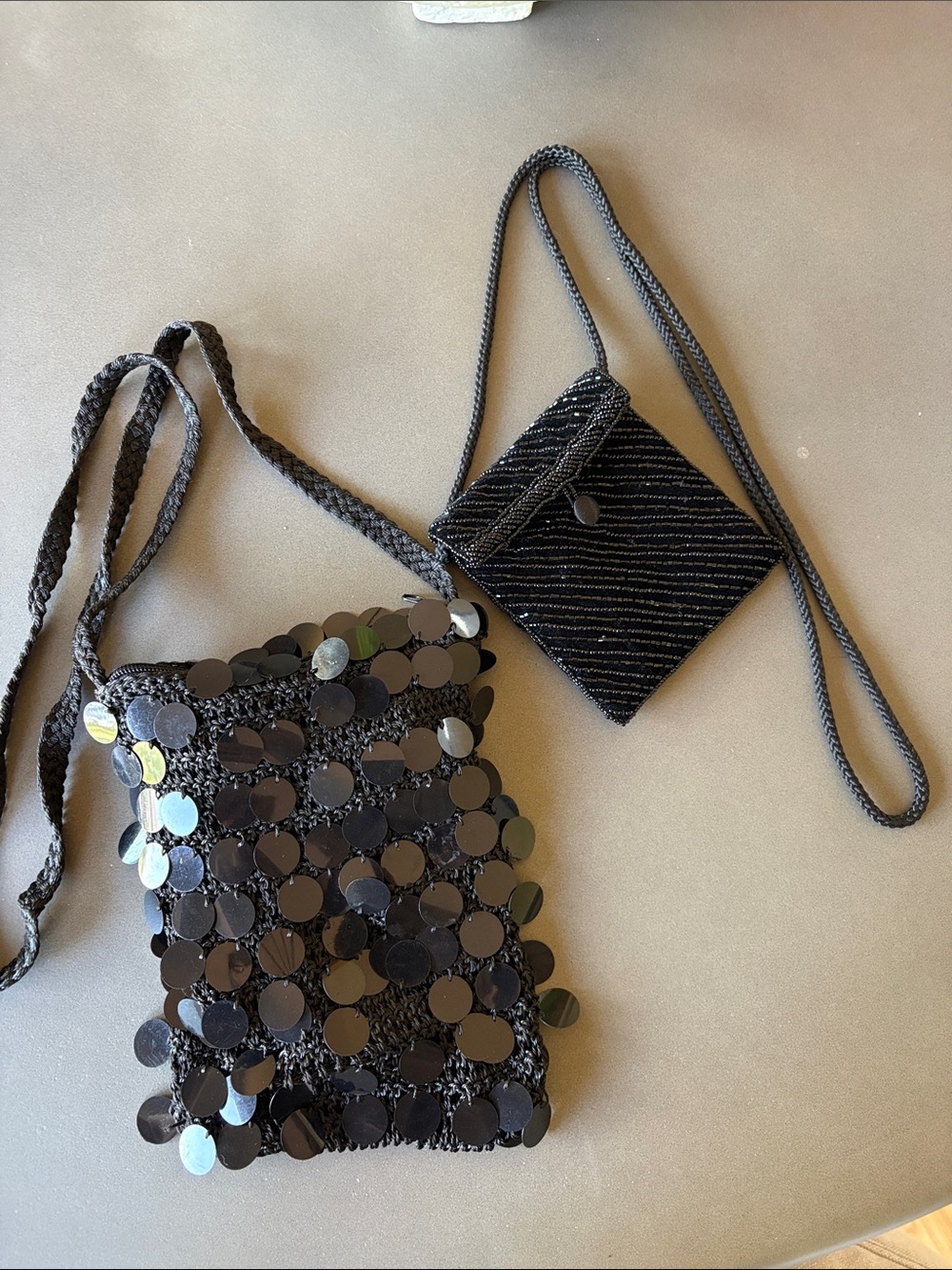 Black Sequin Crochet Crossbody Bag Set- Women